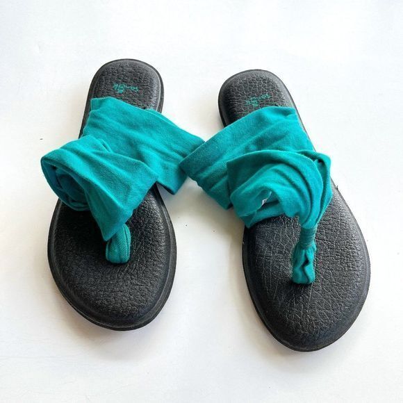 Sanuk Womens Yoga Sling Thong Sandals Blue‎ Turquoise Fabric Heel Strap 7… - Picture 1 of 4